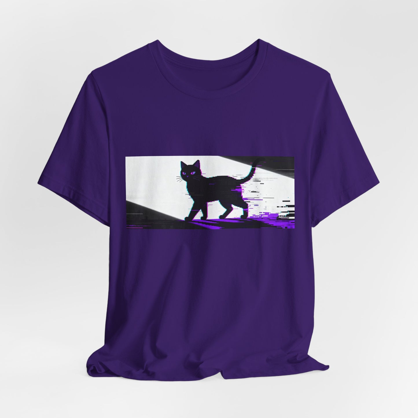 Glitch Black Cat Graphic Tee — Retro Cyberpunk Cat Silhouette T-Shirt