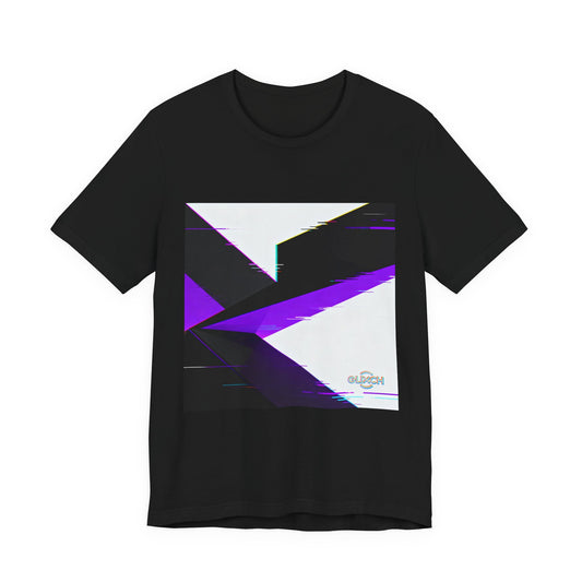 Abstract Glitch Art Tee — Purple Geometric Graphic T-Shirt