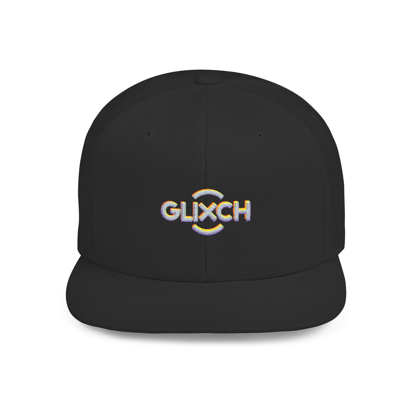 Snapback Hat — 'Glitch' Colorful Pixel Logo Flat-Bill Cap