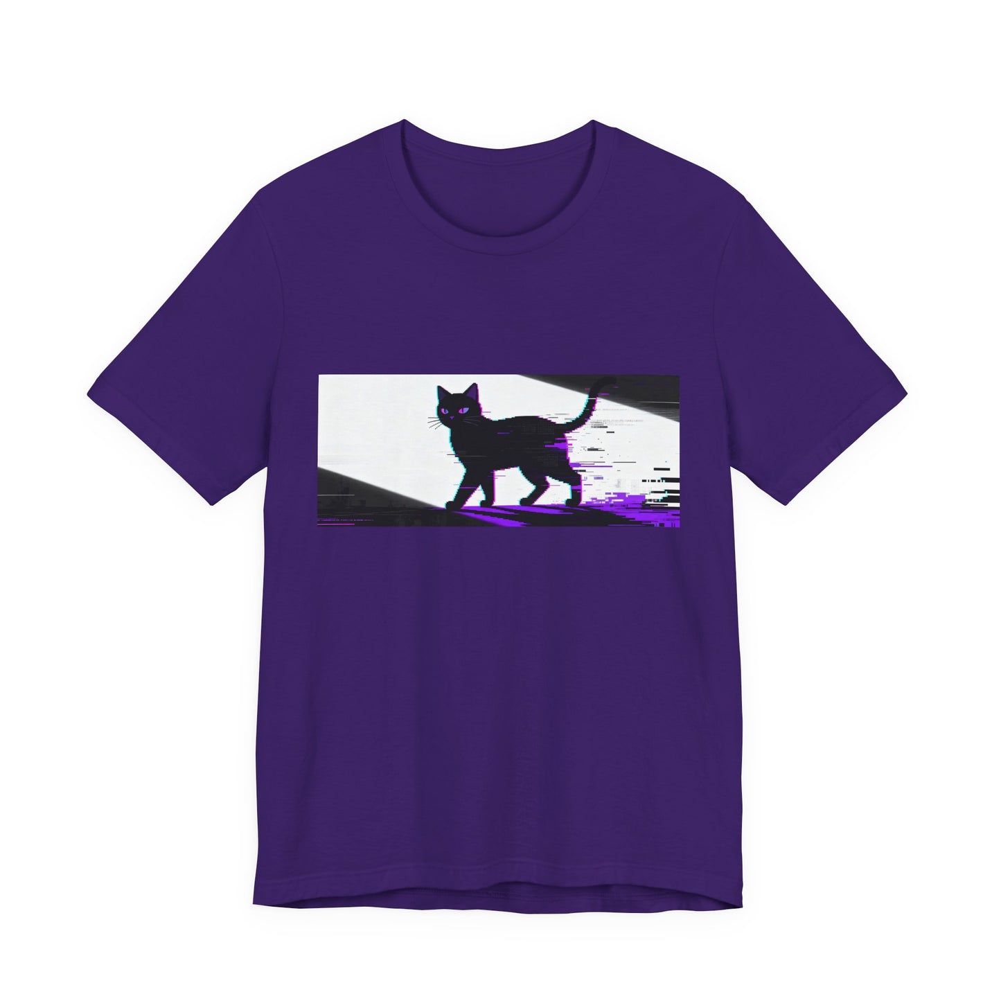 Glitch Black Cat Graphic Tee — Retro Cyberpunk Cat Silhouette T-Shirt