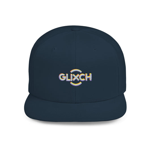 Snapback Hat — 'Glitch' Colorful Pixel Logo Flat-Bill Cap