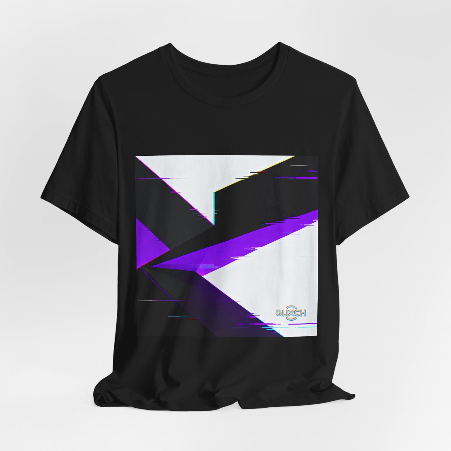 Abstract Glitch Art Tee — Purple Geometric Graphic T-Shirt