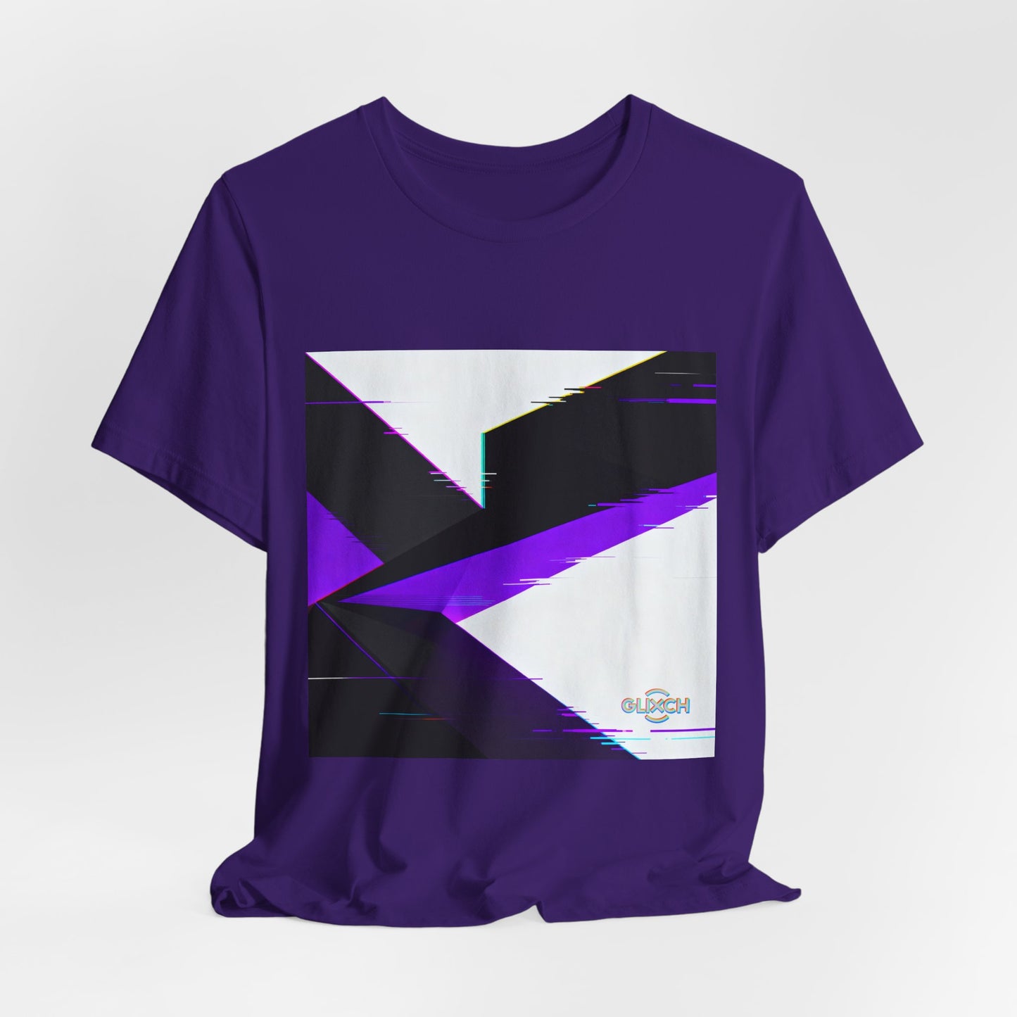 Abstract Glitch Art Tee — Purple Geometric Graphic T-Shirt