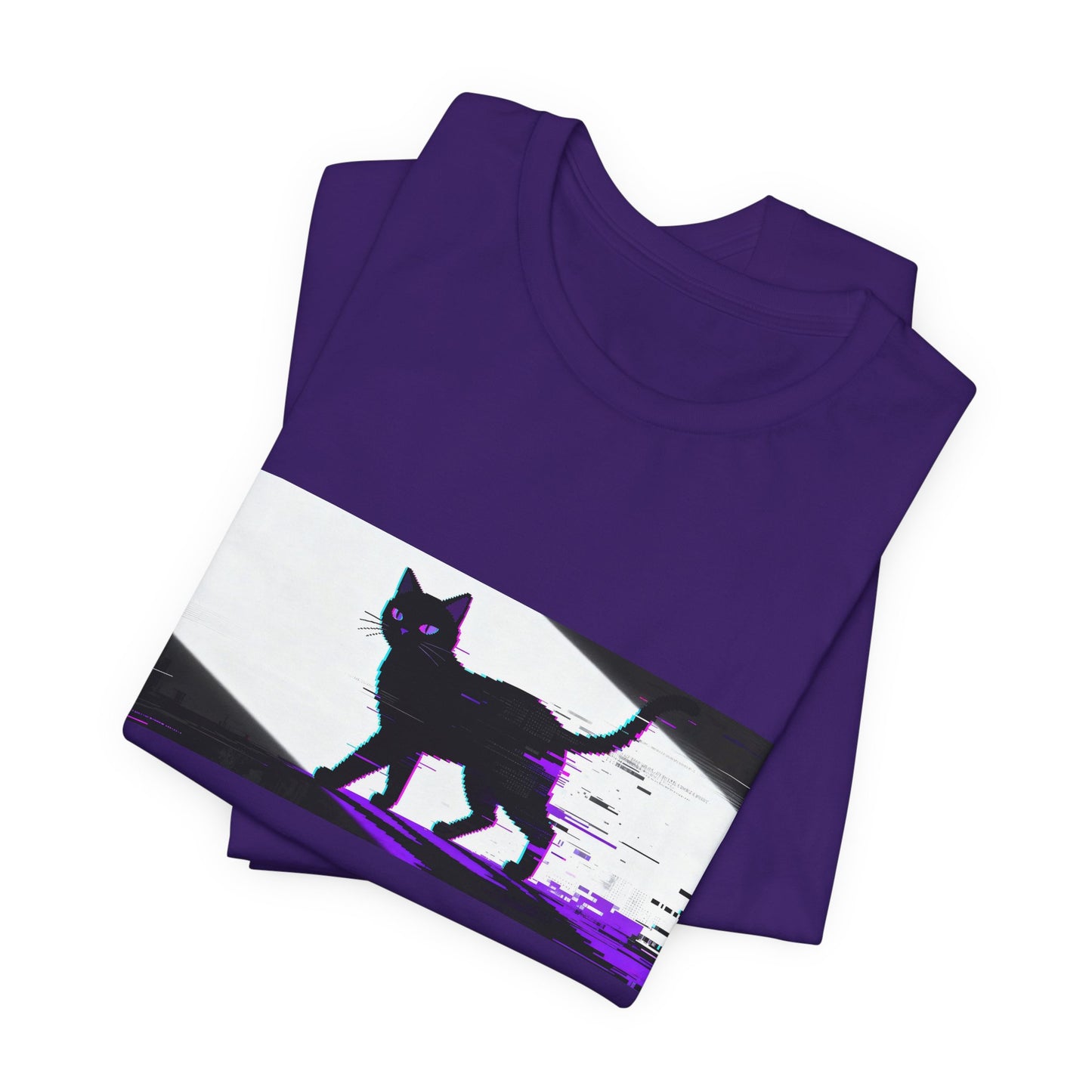 Glitch Black Cat Graphic Tee — Retro Cyberpunk Cat Silhouette T-Shirt