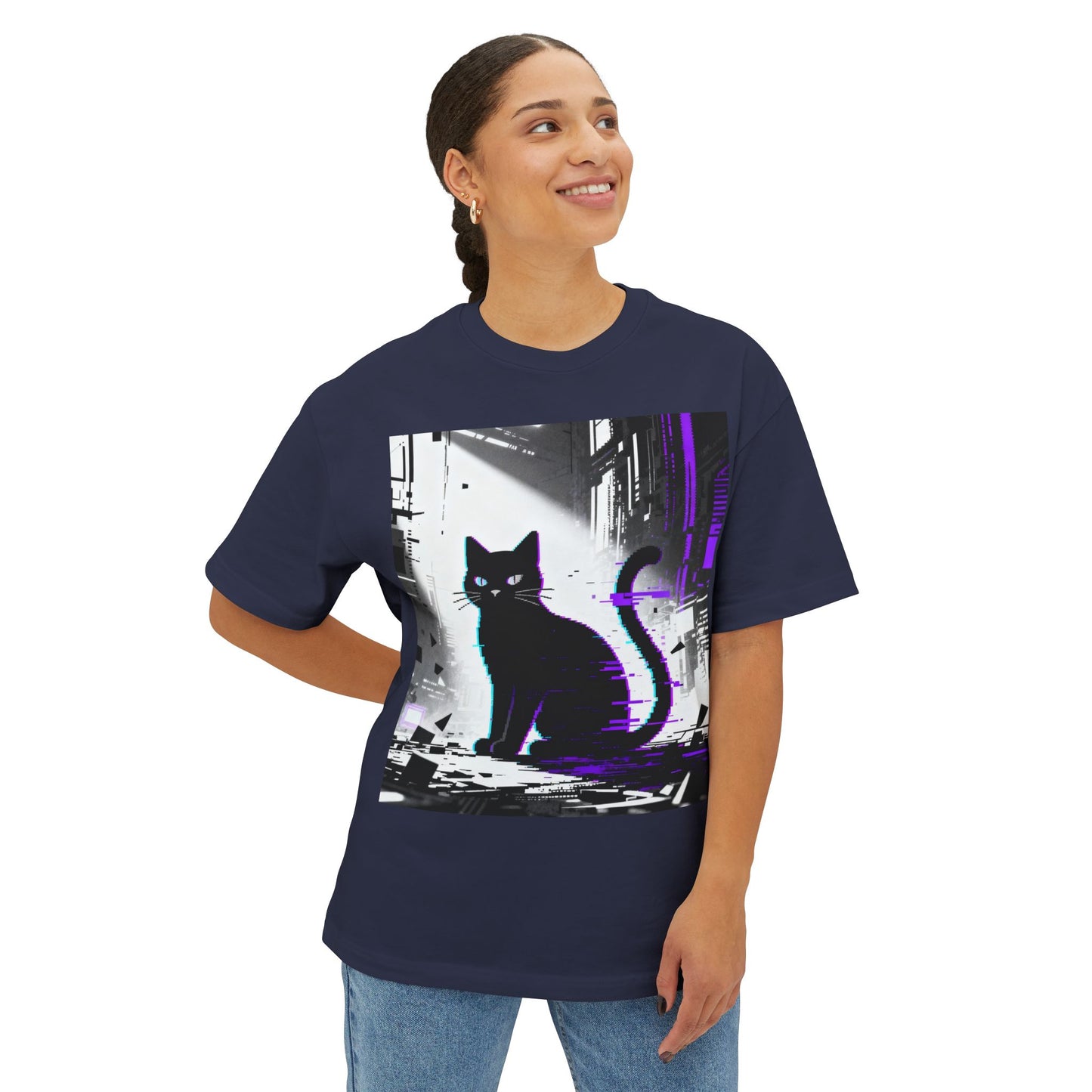 Cyberpunk Black Cat Tee — Retro Vaporwave Aesthetic Graphic T-Shirt