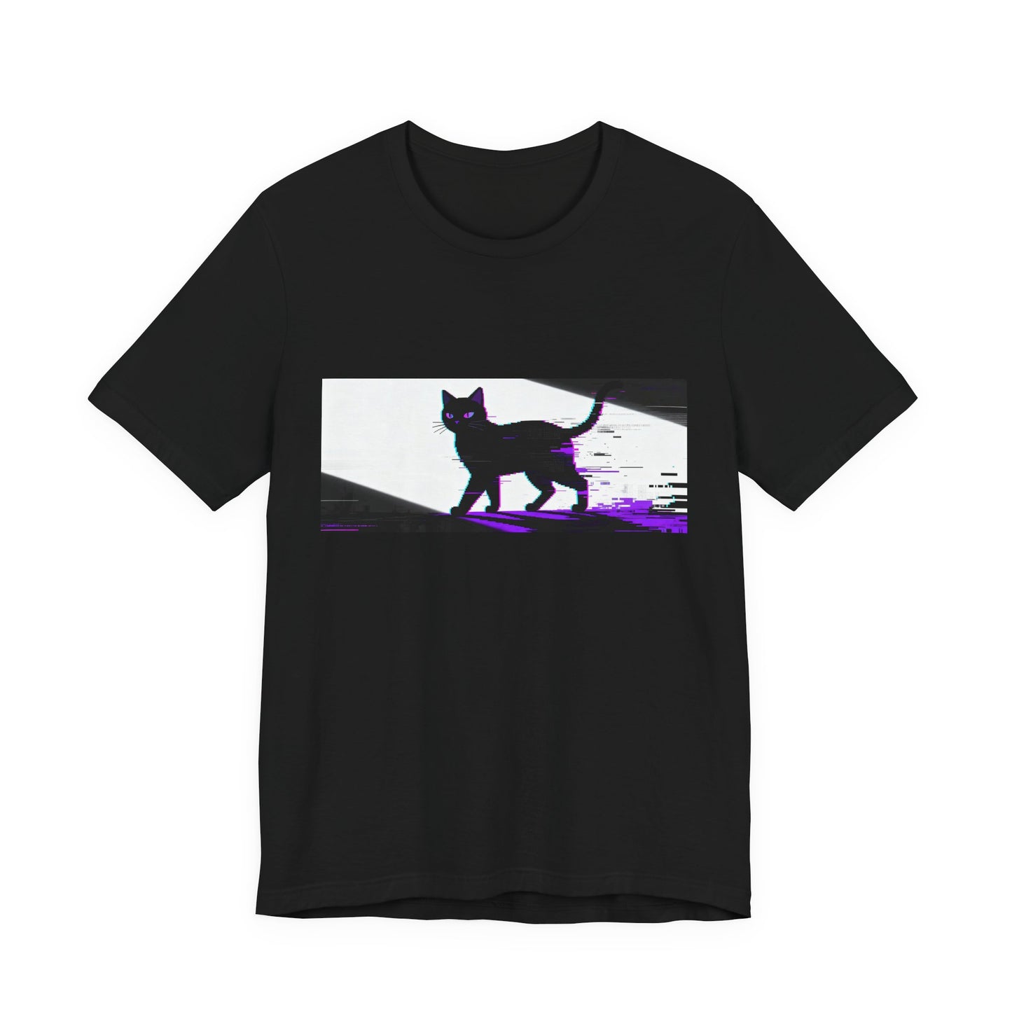 Glitch Black Cat Graphic Tee — Retro Cyberpunk Cat Silhouette T-Shirt